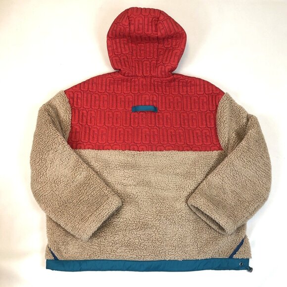Ugg RTW Mens Sherpa Fleece 1/2 Zip Red Hoodie Hooded Pullover Size Large - Picture 7 of 11